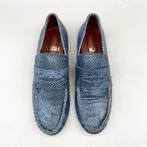 Mishka Womens 39 Penny Loafers Blue Snake Print Leather Artisan Preppy Classic